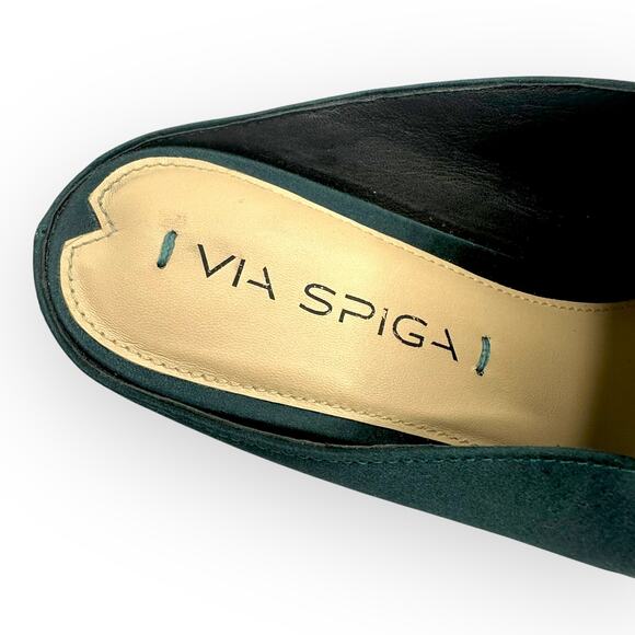 Via Spiga Women's Satin Mules Size EU 36 US 6 Dark Jade Green Slip On Flats - Picture 5 of 7